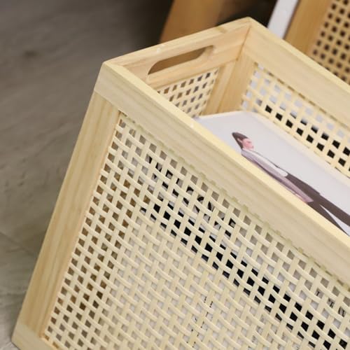 Yrlsotge Wood Magazine Holder With Jute Rope Handles,Handcrafted Bamboo Toilet Roll Holder,Wicker Magazine Storage Organizer For Bathroom,Office And Desk -Rectangle- Natural- 15 Inch D X 6.9 Inch W X 11.8 Inch H. thumb #4