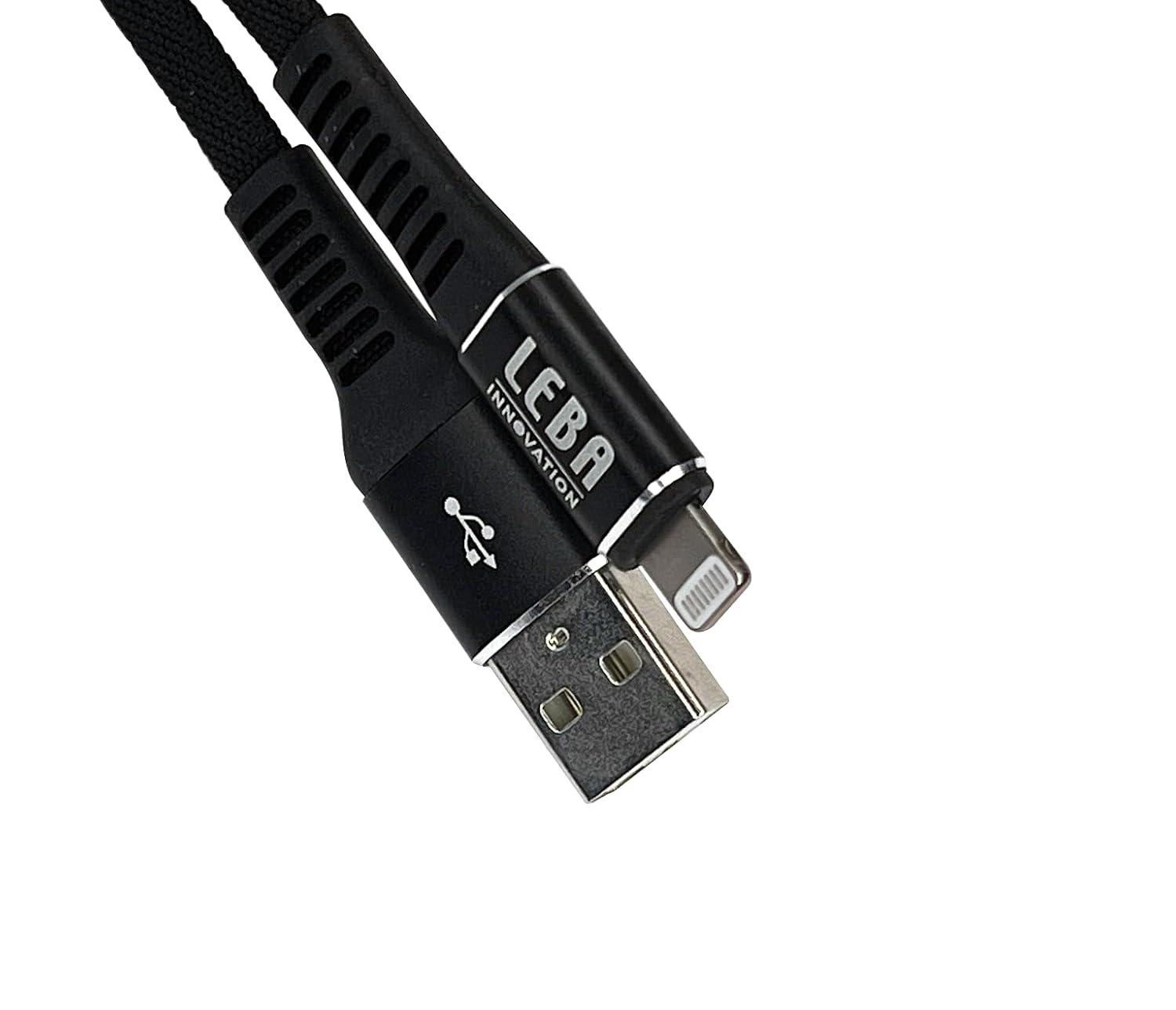 LEBA Innovation USB-A to Lightning Braided Flat Cable Charging Cable / Data Cable 0.5 m (Braided Nylon Sheath to Prevent Fraying and Cable Tangles) - Black