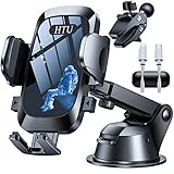 HTU スマホホルダー [アップグレード版 360°回転ベース] 車載電話ホルダー 超吸引力吸盤ベント 片手操作伸縮アーム iPhone17 16 15 14 13 12 Pro Max Mini Xperia 4-7インチ全機種対応 99%の車種に対応 (ダークグレー)