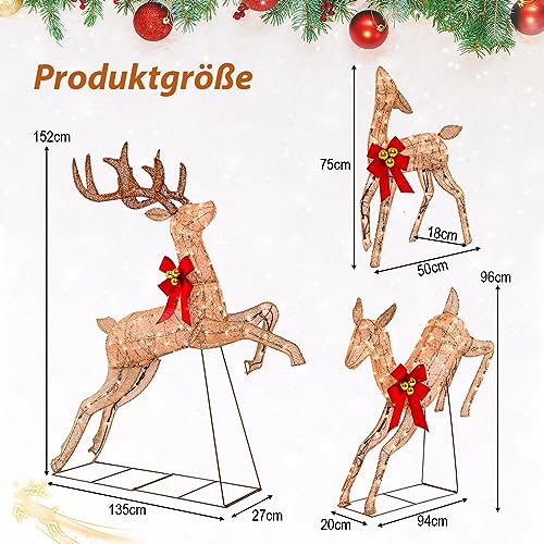 COSTWAY 3-teiliges LED Rentier Familie groß, beleuchtete Weihnachtsdeko XXL, Weihnachtsfigur mit 255 warmweißen Lichtern, Weihnachtsbeleuchtung, Weihnachtsdekoration für außen & innen – Bild 5