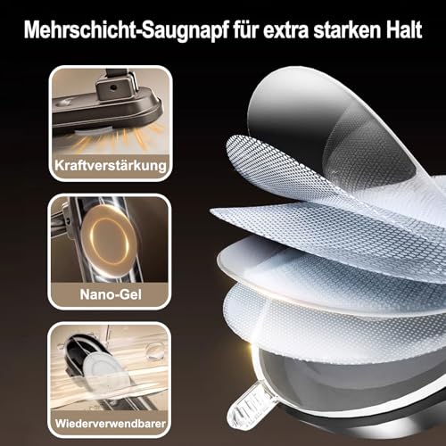 Groyells Extra Stabiler Handtuchhalter mit 4 Saugnapf, Wandmontierter Handtuchstange ohne Bohren, 90° Faltbar, 7 Haken, 60 cm Doppelschicht, Dunkelgrau