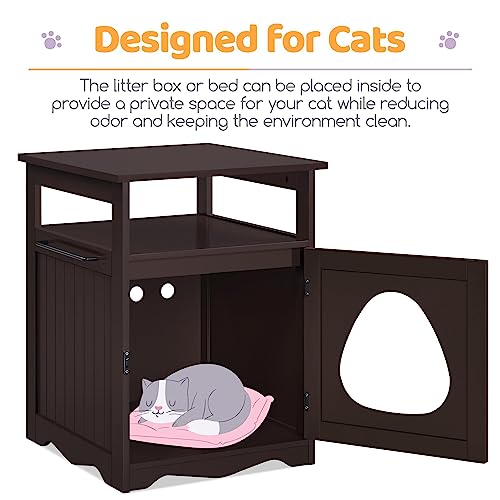 image for Yaheetech Cat Litter Box Enclosure, Hidden Litter Box Furniture with O