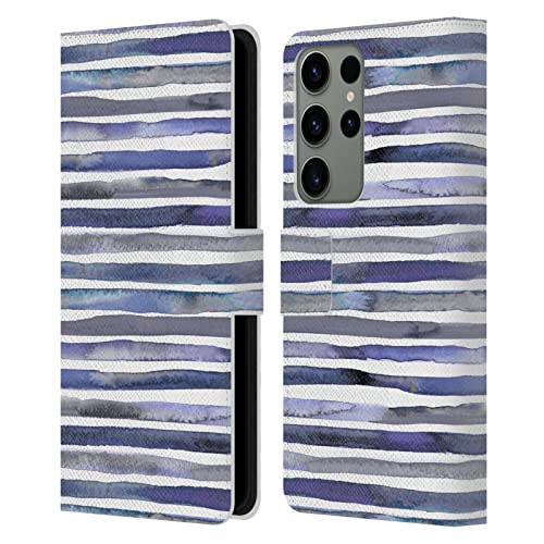 Étui portefeuille Samsung S23 Ultra Ninola rayures bleu en cuir par Head Case Designs