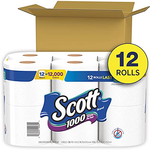 Scott 1000 Sheets Per Roll, 12 Toilet Paper Rolls, Bath Tissue #TOP1