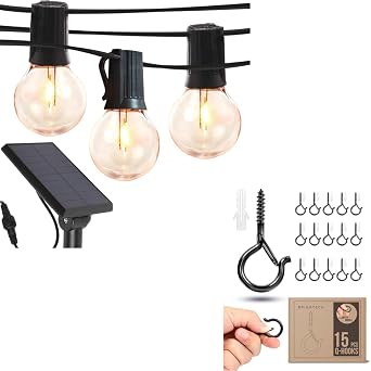 Brightech Bundle Ambience Pro Solar Powered LED Outdoor String Lights - 27 Ft 1W, Warm White String Light Screw Hooks