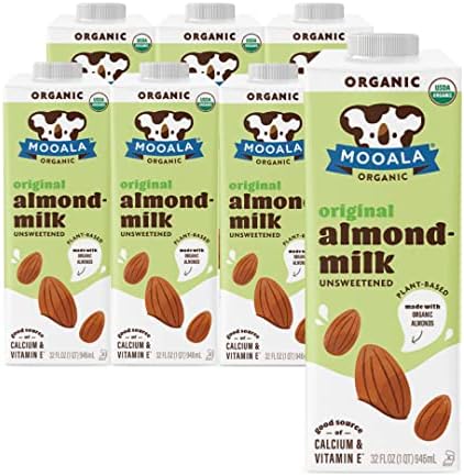 Mooala – Organic Almondmilk, Unsweetened, 32oz (Pack of 6) – Shelf-Stable, Non-Dairy, Gluten-Free, Vegan & Plant-Based Beverage with No Added Sugar (Unsweetened Original)