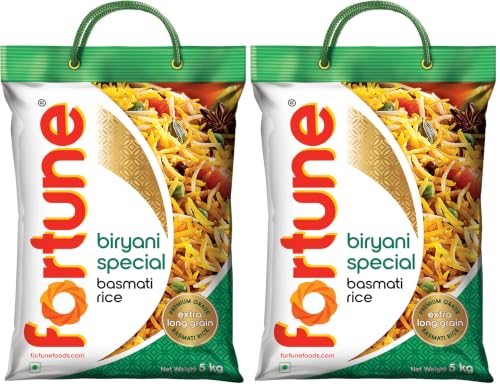 Image of FORTUNE Biryani Special Basmati Rice, 5 kg |Extra Long Grain Basmati rice (Up to 24 mm) | Ideal for Biryani (Pack of 2)