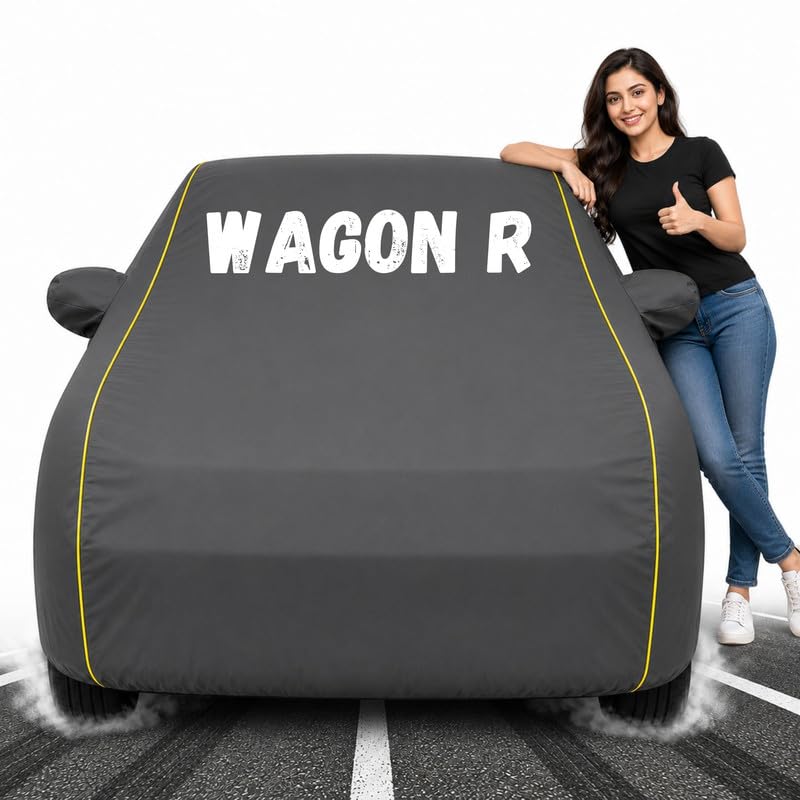 Image of Custom Fit Grey 100% Waterproof Wagon R Car Cover | Polyester Car Body Covers for Rain & Sun | UV Protection, Dustproof, Scratch Resistant, Windproof, Heat Resistant