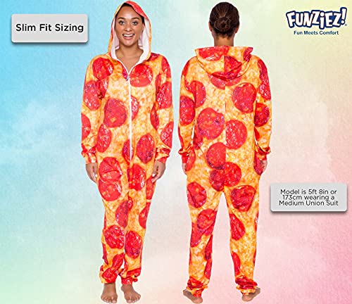 image for Hooded Pizza Jumpsuit - Adult Pepperoni Pizza Costume - Print Long Sle