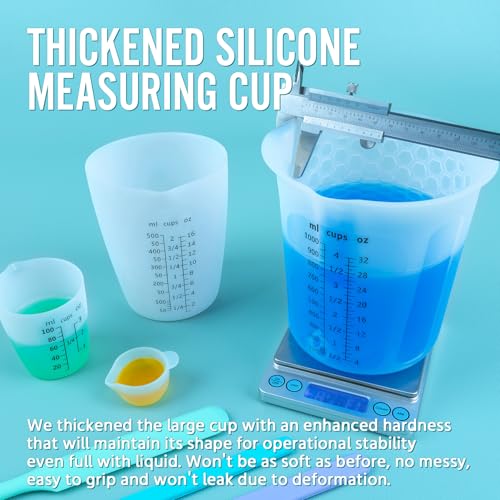 SWIGRANCE Silicone Resin Mixing 1L Measuring Cup Set for Resin Supplies, Easy-to-Read Marks, 1000ml/32oz Large Cup, 500&250&100ml Thickened Reusable Silicone Cups for Epoxy Mixing, Jewelry Making by SWIGRANCE - Image 5