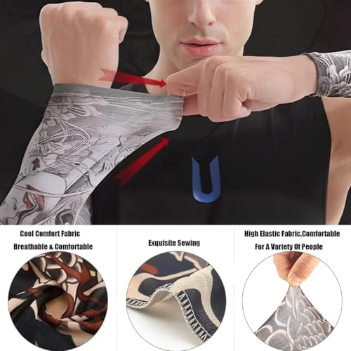 QOCUILC Set de 6 Mangas Tatuaje Falsas, Mangas de Tatuaje Temporales de Nylon Elástico para Hombre y Mujer, Estilo de Verano y Protección Solar