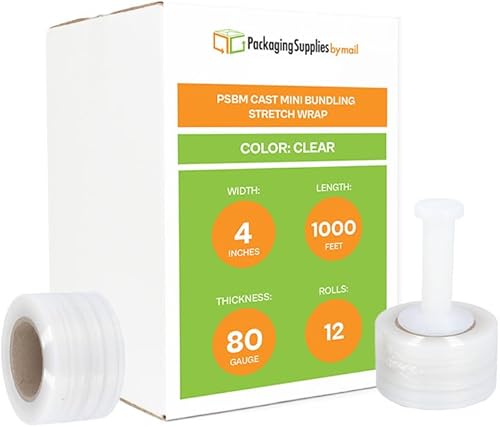 Vista 60 de PSBM - Mini envoltura elástica con asa, paquete de 18, 3 pulgadas x 1000 pies, calibre 80, transparente, película adhesiva de plástico pequeña