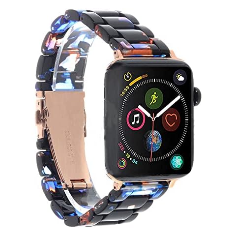 KM— iWatch Strap Resin Compatible with Apple Watch Band, 38 mm 40 mm Stainless Steel Buckle Replacement Bracelet Suitable for iWatch Series SE 6 5 4 3 2 1 — Blue Cover