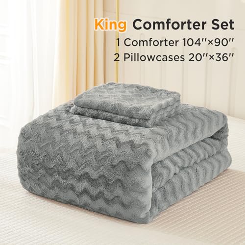 Andency GREY-KING Fleece Comforter Set King, 3 Pieces Fuzzy Fluffy Faux Fur Bedding Comforter, Plush Shaggy Sherpa Bed Set thumb #7