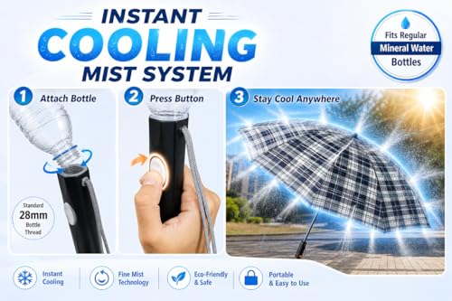 Image of Fan & Mist Umbrella Portable Cooling System | For Summer with Built-in Fan and Spray | UV Protection Umbrella for Outdoor Travel