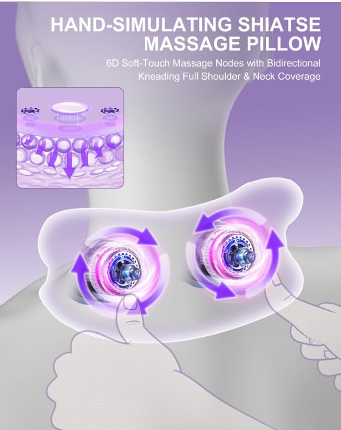 Miniatura 4 de Shiatsu Masajeador de cuello con calor, almohada eléctrica de masaje de tejido profundo con temporizador de 10 minutos para alivio del dolor