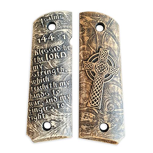 Poignées ZIB Grips Pour Colt 1911 Full Size - Bois De Hêtre Gravé Psaume - Lot De 2