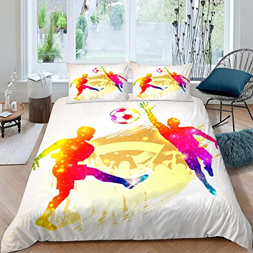 Juego de ropa de cama de 3 piezas con diseño de fútbol americano para aficionados al fútbol, funda de edredón de microfibra de poliéster, hipoalergénica, con cierre de cremallera, tamaño doble (200 x
