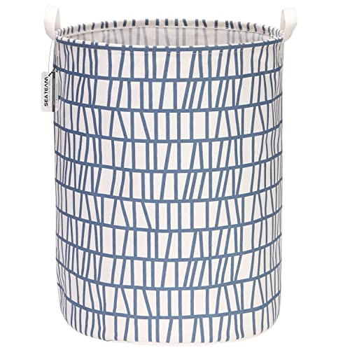 Sea Team Large Canvas Laundry Basket with Handles, Blue Branches