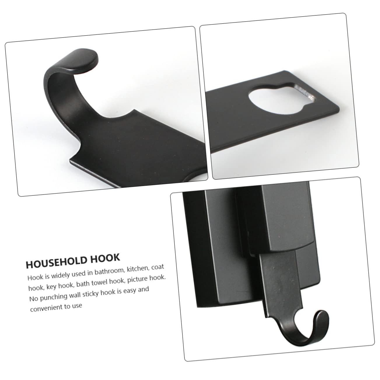 3 Piezas Sin rastro de gancho colgadores de cuadros resistentes gancho de ventosa s adhesivos para cuadros toalleros para baño de succión Acero inoxidable Black