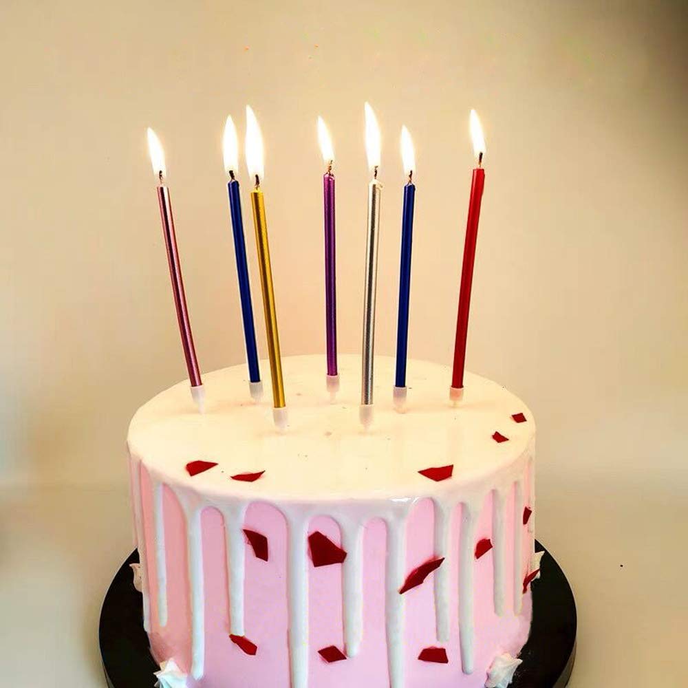 Lot de 12 bougies longues et fines pour gâteau d'anniversaire - Champagne doré - Pour anniversaire, fête de mariage - Décorations de cupcakes