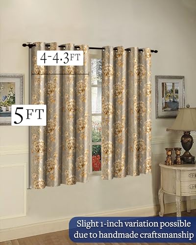 Image of Cloth Fusion Printed 100% Blackout Window Curtains 5 Feet Long Set of 2