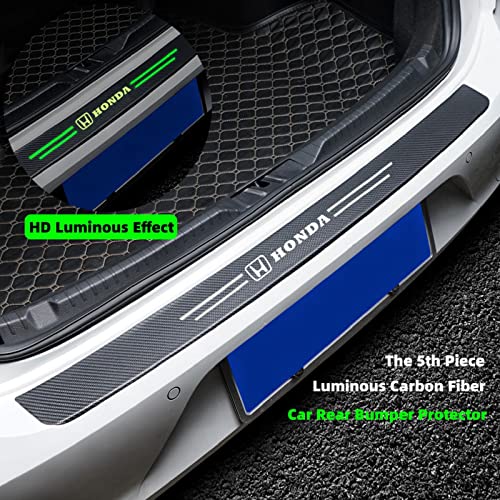 5 Pcs Car Door Sill Protector For Hon With Car Rear Bumper Protector, Luminous Protective Covers For Car Door Step And Car Bumper With Logo, Carbon Fiber Threshold Door Entry Guard Decorative #TOP6