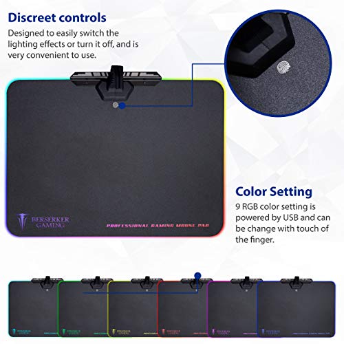 Image of Large RGB LED Gaming Mouse Pad Hard Micro Texture Surface -7 Light Up Modes - Mouse Bungee Cable Manager Holder Attachment - PC; Mac; Linux