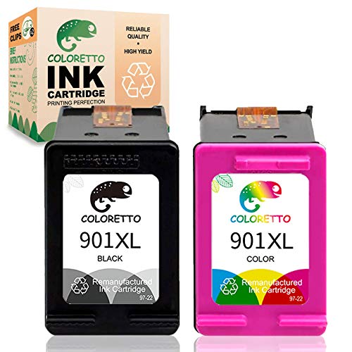 Coloretto Remanufactured Printer Ink Cartridge Replacement for HP 901XL to use with HP Officejet 4500 G510a G510g G510n J4500 J4524 J4624 J4660 J468 (1 Black+1 Color) Combo Pack