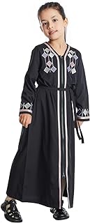 OLEMEK Kids Girls Abaya Long Sleeve Hooded Maxi Dress Dubai Islamic Dress Casual Dress