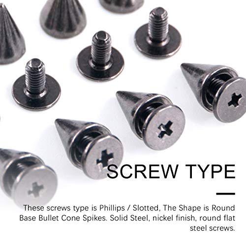 Swpeet 110 Pairs Gun-Black 7Mm X 9.5Mm Bullet Cone Spike And Stud Metal Screw Back For Diy Leather Craft Cool Rivets Punk Stud Coincal Layer #TOP2