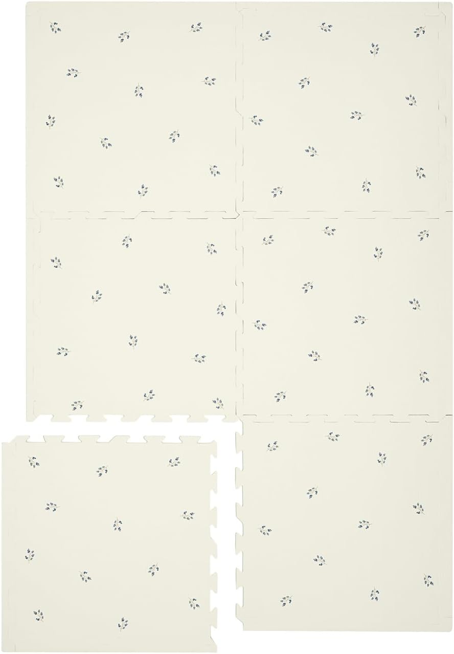 3 Sprouts Kids Foam Puzzle Play Mat - Interlocking Foam Tiles for Baby Play Area - Floor Mats for Kids Playroom - Soft Foam Play Mat Tiles with Fun Puzzle Design - Blueberry Ivory