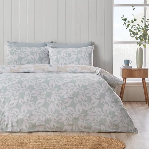 Housse de couette Catherine Lansfield Inga Leaf naturel reversible