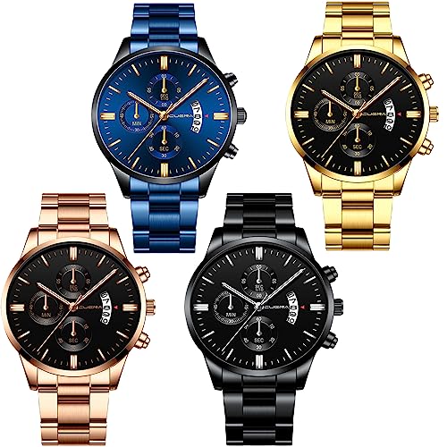 Montre pour homme avec date lumineuse étanche en acier quartz classique lot de 4 montres