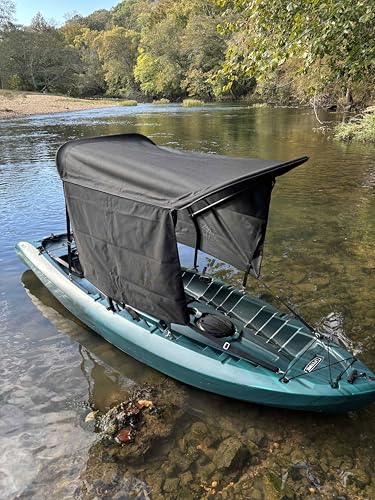 Black Canoe / Kayak Sun Shade / Canopy Bimini Top Conestoga Wagon Style with 2 Differently sized sets of Removable Zippered Side Curtains for Maximum Sun Protection and Complete Customization