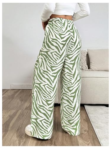 OYOANGLE Women's Zebra Striped Print Long Pants Drawstring Elastic High Waist Wide Leg Casual Trousers with Pockets2