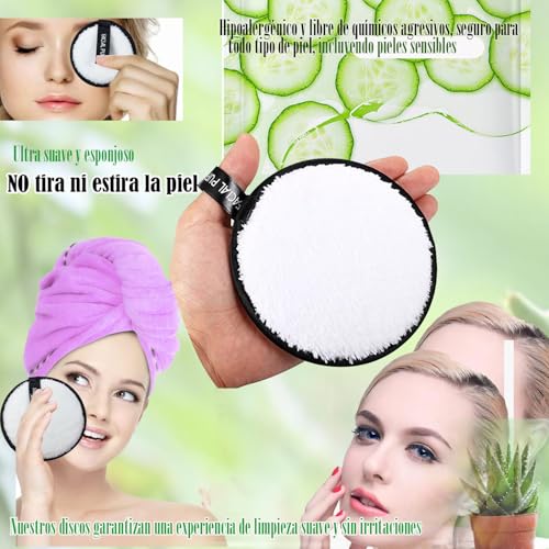 Discos Desmaquillantes Reutilizables,6 PCS Algodones Desmaquillantes Lavables para Remoción de Maquillaje de Cara, Ojos y Labios, Esponjas Desmaquillantes para Remoción de Maquillaje y Limpieza Facial - imagen 5