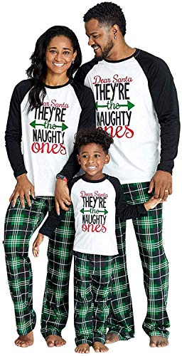 IFFEI Matching Family Pajamas Sets Christmas PJ's Letter Print Top and Plaid Pants Sleepwear Baby: 9-12Months