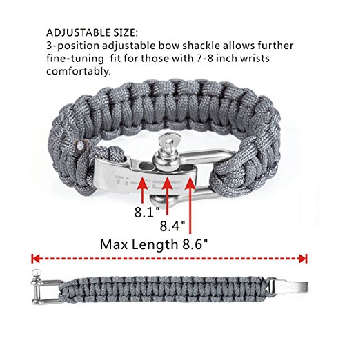 Ti-Edc Paracord Survival Bracelet With Adjustable Stainless Steel Shackle For Outdoor, Size Fit For 7 To 8 Inch Wrists #TOP1