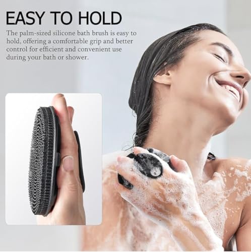 Image of 6-in-1 Silicone Bath Brush Set for Full Body Care - Long Handle Back Scrubber, Body Exfoliator, Scalp Massager, Face Cleansing Brush & Loofah for Men & Women