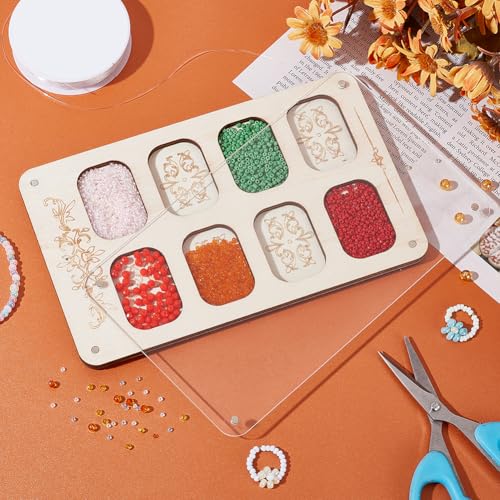 Image of AHANDMAKER Wooden Jewelry Storage Tray with Glass Lid Wood Bead Board with Lid 8 Slot Old Lace Bead Storage Organize with Cover for Beads, Bracelets 4.72 x 7.68 x 0.37 Inch