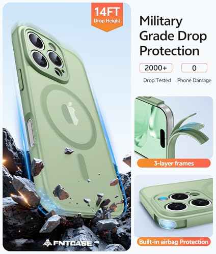 Image of FNTCASE for iPhone 16 Pro Case: [Compatible with Magsafe] Translucent Matte Cases with [Full Camera Protection] [Screen Protector] Military Grade Shockproof Protective Phone Cover - Light Moss