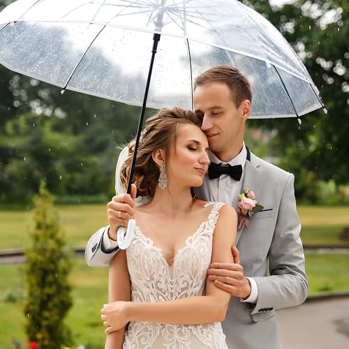 Nisorpa 10 Pcs Clear Umbrellas for Wedding, 37in White Transparent Dome See Through Umbrella With Semi-automatic Handle for Women, Men, Bride, Bridesmaid Party - Image 5