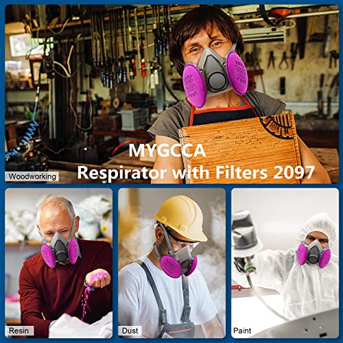Half Facepiece With 2097 Filter, Mygcca Resin Respirator With Filters For Dust Organic Vapor Used In Painting, Woodworking, Epoxy, Welding, #TOP6