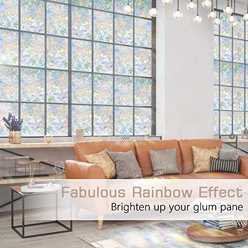 Haton Frosted Privacy Window Film 17.5 X 78.7 Inches, 3D Rainbow Window Film Privacy Stained Glass Sticker 35.4 X 118.1 Inches #TOP4