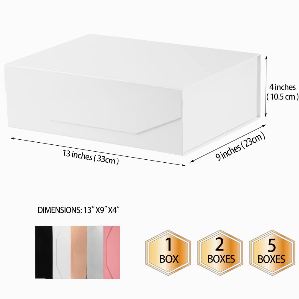 Lot de 5 grandes boîtes cadeaux blanches avec couvercle 33 x 22,9 x 10,2 cm – Boîtes cadeaux réutilisables pour demoiselle d'honneur avec fermeture magnétique (blanc brillant)