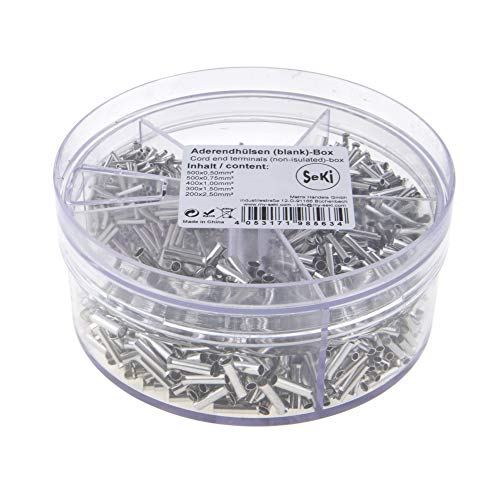 SeKi Aderendhülsen Sortiment Streudose unisoliert 0,5-2,5 mm² (500x 0,50mm², 500x 0,75mm², 400x 1,00mm², 300x 1,50mm2, 200x 2,50mm²), Grau