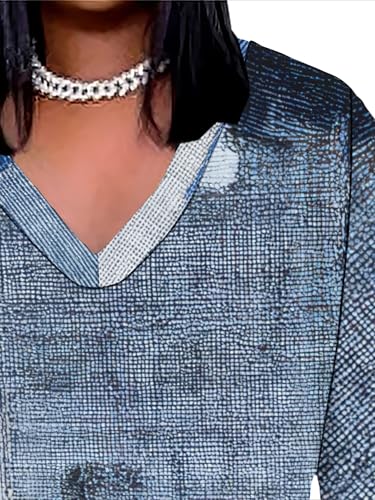Image of SUZONANA Plus Size Denim Print Maxi Dresses for Women Casual V Neck Short Sleeve with Pockets Soft Jean Look Dress XL-6XL