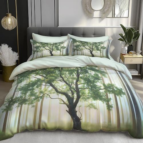 Housse de Couette 200x200cm Arbres Verts en Microfibre