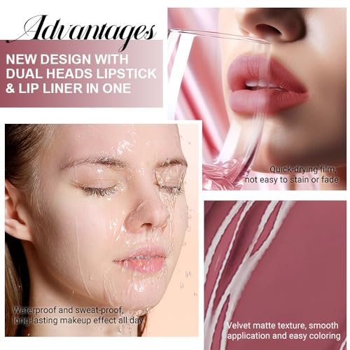 Image of evpct 1Pcs Red Brown Matte Lip Liner & Liquid Lipstick Stain Makeup Set for Women Gift, Red Lip Liner Stain Long Lasting Waterproof Smudge Proof, Longwear Lips Stick Makeup 24 hours originale, 57